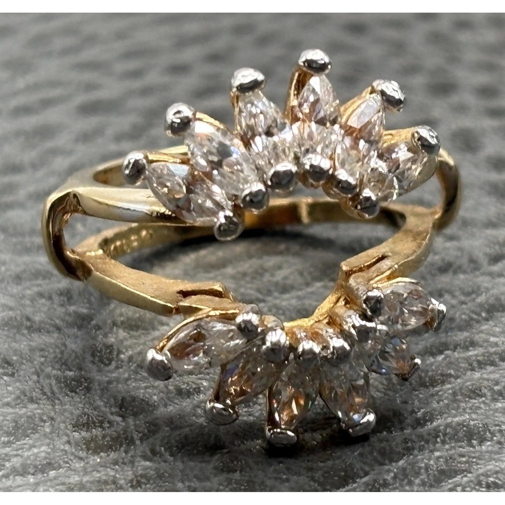 18K Gold Plate Marquise Cubic Zirconia CZ Cluster Solitaire Enhancer Ring Size 6